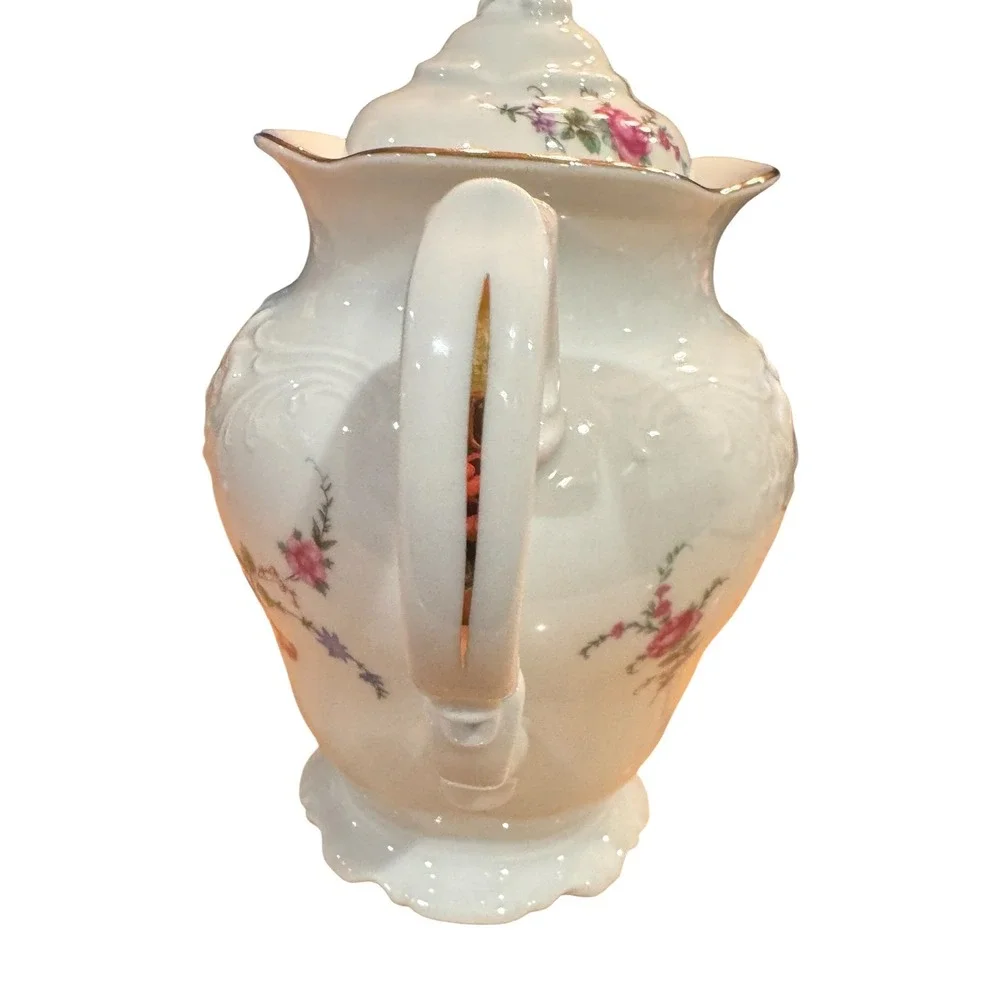 WAWEL POLAND Vintage China Teapot - Rose Floral Gold Trim Mid Century